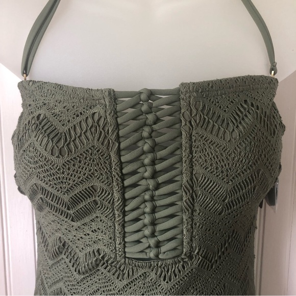 VINCE CAMUTO Retail $134 Crochet Bandeau One-Piece Swim Safari Green Size 6 - Picture 4 of 6